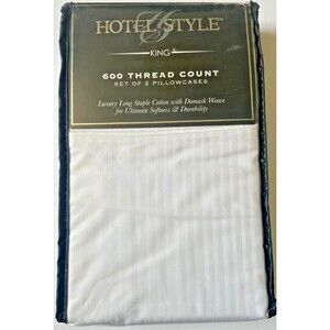 King Pillowcases Hotel Style 600 Thread Count Cotton Damask Weave Arctic White!